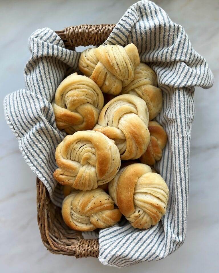 Garlic knot rolls in a basket